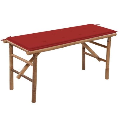 VIDAXL Banc de jardin pliable avec coussin 118 cm Bambou  Rouge