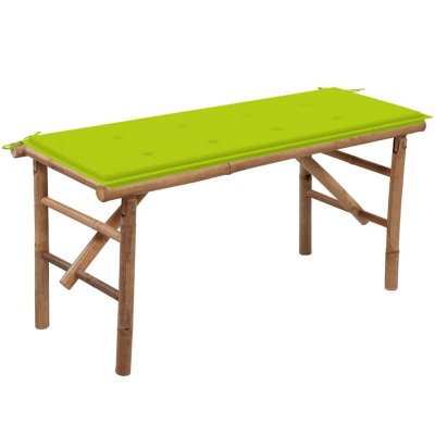 VIDAXL Banc de jardin pliable avec coussin 118 cm Bambou  Vert vif