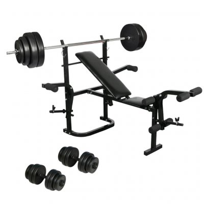 VIDAXL Banc de musculation complet avec Halt&egrave;re long et Set d&rsquo;halt&egrave;res