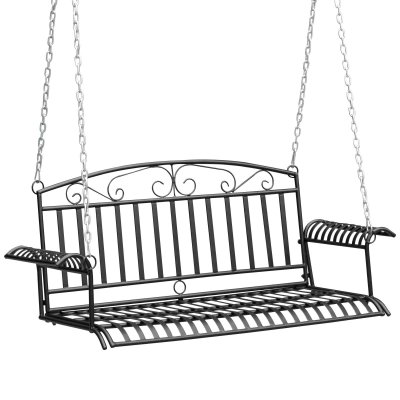 OUTSUNNY Banc suspendu 2 places balancelle de jardin en m&eacute;tal dim. 137L x 58l x 52H cm noir
