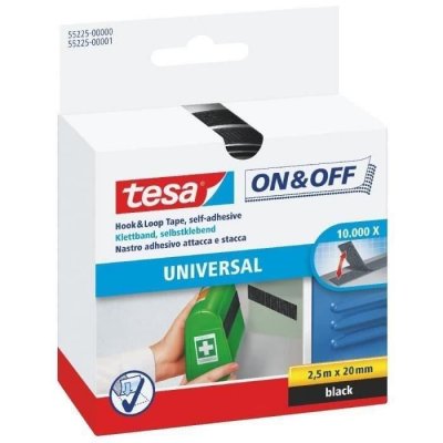 TESA Bande adh&eacute;sive auto-agrippant noir - Rouleau de 2,5 m x 20 mm - 