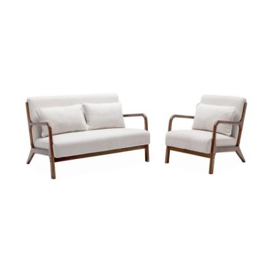 SWEEEK Banquette + fauteuil bouclette h&eacute;v&eacute;a teint&eacute;