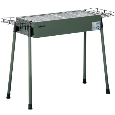 OUTSUNNY Barbecue &agrave; charbon portable - 2 grilles 2 paniers - acier &eacute;maill&eacute; vert