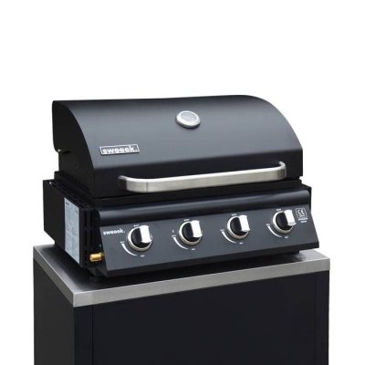 SWEEEK Barbecue &agrave; gaz avec 4 br&ucirc;leurs &agrave; poser avec r&eacute;cup&eacute;rateur de graisse