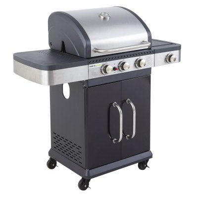 COOK IN GARDEN Barbecue au gaz 3 br&ucirc;leurs et r&eacute;chaud en acier et inox gris