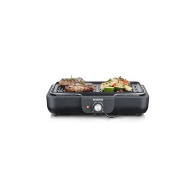 SEVERIN Barbecue &eacute;lectrique de table -  - PG8556 - Plancha gril avec plaque anti-adh&eacute;sive nervur&eacute;e 