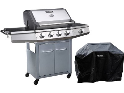 HABITAT ET JARDIN Barbecue gaz avec LED ""Bingo 5"" - 5 Br&ucirc;leurs dont 1 lat&eacute;ral - 15.2kW + Housse protection - Argent&eacute;