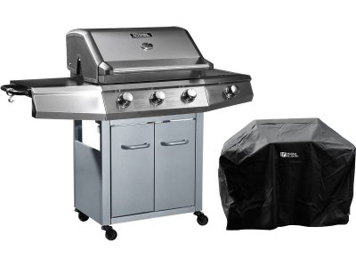 HABITAT ET JARDIN Barbecue Gaz ""Bingo 4"" - 4 br&ucirc;leurs dont 1 lat&eacute;ral - 14kW + Housse protection - Argent&eacute;