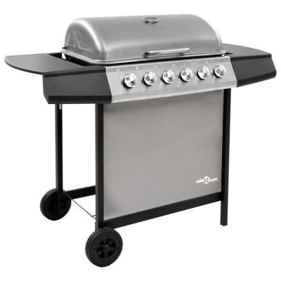 VIDAXL Barbecue gril &agrave; gaz avec 6 br&ucirc;leurs Noir et argent&eacute;