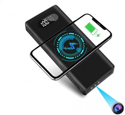 YONIS Batterie Cam&eacute;ra Espion Full HD 1080p Powerbank Vision IR D&eacute;tection Mouvement + SD 32Go 