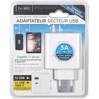  Be Mix - Chargeur sur secteur c&acirc;ble USB + USB C