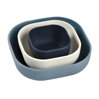  B&eacute;aba - Lot De 3 Bols Gigogne En Silicone Bleu - Apprentissage Repas