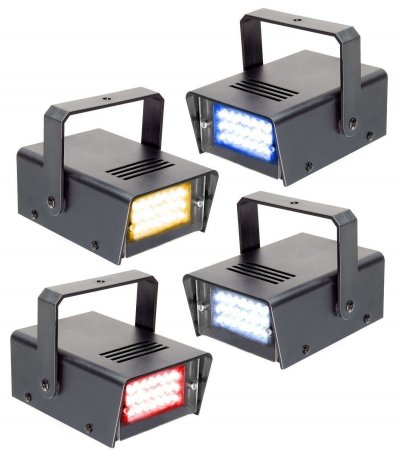 BEAMZ  set de 4 mini stroboscopes &agrave; LED RYBW