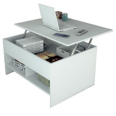 Beaux Meubles Pas Chers - Table Basse Relevable 90 cm Blanche - Blanc