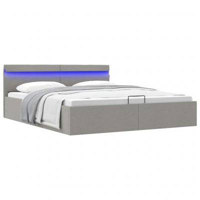 Bedframe met opbergruimte en LED stof lichtgrijs 160x200 cm 285610 
