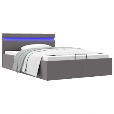 Bedframe met opslag hydraulisch LED kunstleer grijs 140x200 cm 285555