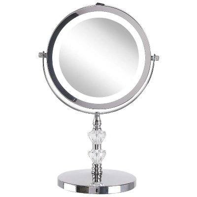 BELIANI  Miroir de table grossissant avec LED &oslash; 20 cm argent&eacute; LAON