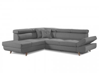 BESTMOBILIER  Canap&eacute; d'angle gauche convertible 5 places LINEA - Tissu Gris clair