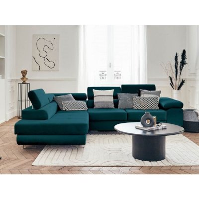 BEST MOBILIER Bestmobilier Canap&eacute; d'angle gauche convertible 5 places PABLO - Velours Bleu canard