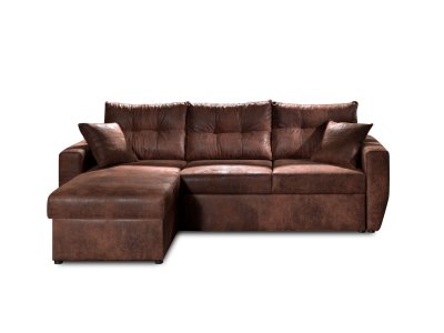 Bestmobilier Canap&eacute; d'angle r&eacute;versible convertible 4 places ASTORIA - Microfibre Marron