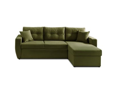 Bestmobilier Canap&eacute; d'angle r&eacute;versible convertible 4 places ASTORIA - Velours Vert Olive