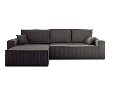 BEST MOBILIER Bestmobilier Canap&eacute; d'angle r&eacute;versible convertible 4 places DELLIA - Velours c&ocirc;tel&eacute; Gris fonc&eacute;