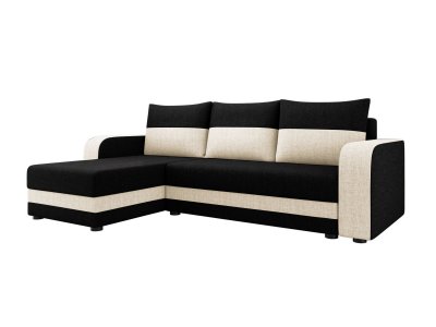BESTMOBILIER  Canap&eacute; d'angle r&eacute;versible convertible 4 places HARVEY - Tissu Noir / Beige