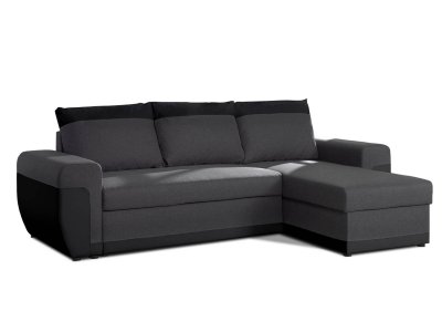Bestmobilier Canap&eacute; d'angle r&eacute;versible convertible 4 places MILAN - Simili/Tissu Noir / Gris