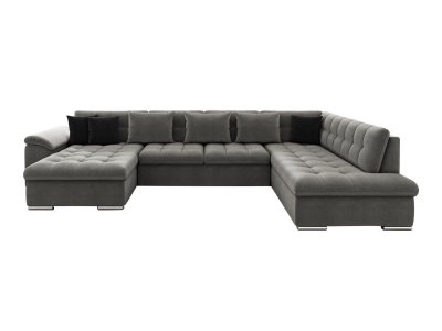 BESTMOBILIER  Canap&eacute; panoramique 7 places CHUCK - Angle droit - Simili/tissu et velours Gris