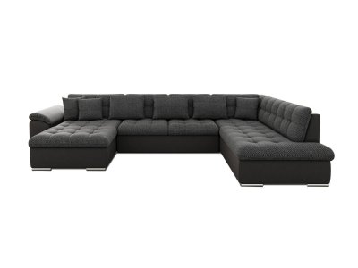 BESTMOBILIER  Canap&eacute; panoramique 7 places CHUCK - Angle droit - Simili/tissu et velours Noir / Gris