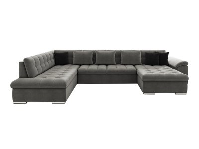 BESTMOBILIER  Canap&eacute; panoramique 7 places CHUCK - Angle gauche - Simili/tissu et velours Gris