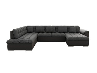 BESTMOBILIER  Canap&eacute; panoramique 7 places CHUCK - Angle gauche - Simili/tissu et velours Noir / Gris