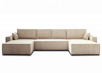 BEST MOBILIER Bestmobilier Canap&eacute; panoramique 7 places DELLIA - En U - Velours c&ocirc;tel&eacute; Beige
