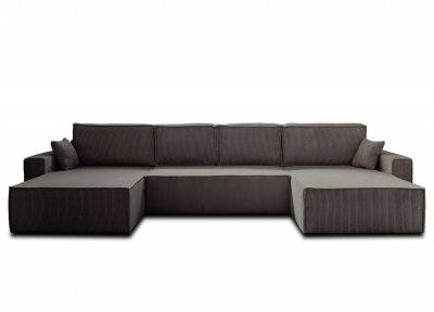 BESTMOBILIER  Canap&eacute; panoramique 7 places DELLIA - En U - Velours c&ocirc;tel&eacute; Gris fonc&eacute;