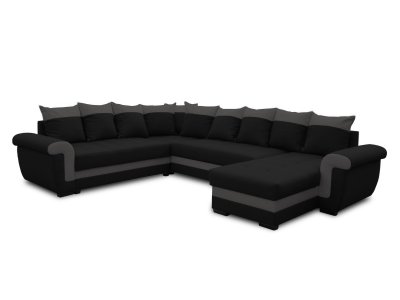BEST MOBILIER Bestmobilier Canap&eacute; panoramique 7 places HENRY - Angle r&eacute;versible - Simili/Tissu Noir / Gris