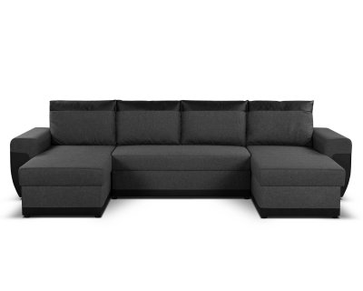 Bestmobilier Canap&eacute; panoramique 7 places MILAN - En U - Simili/Tissu Noir / Gris