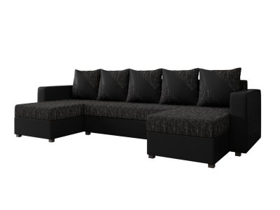 BESTMOBILIER  Canap&eacute; panoramique 7 places ROMY - - Simili/Tissu Noir / Gris
