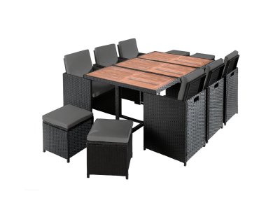 BESTMOBILIER  Cuba Salon de jardin 10 places - Noir R&eacute;sine tress&eacute;e