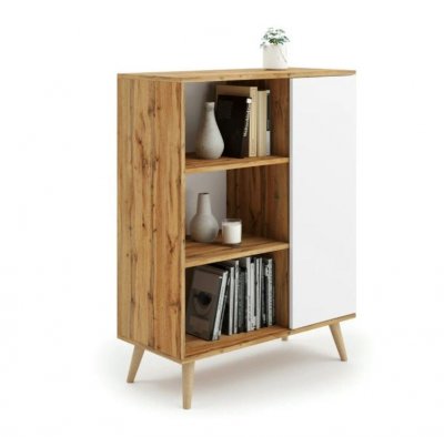 Biblioth&egrave;que Fondi ch&ecirc;ne artisanal blanc