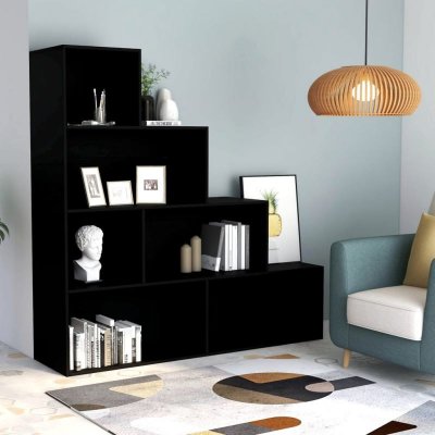 Biblioth&egrave;que/s&eacute;parateur de pi&egrave;ce noir 155x24x160 cm agglom&eacute;r&eacute;