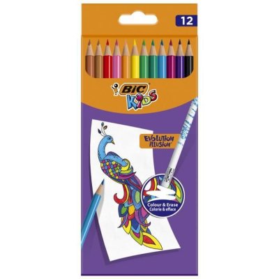 BIC  Kids Evolution Illusion Lot de 12 crayons de couleur effa&ccedil;ables