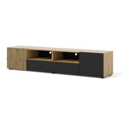 BIM FURNITURE  Meuble TV AURIS 200 cm ch&ecirc;ne artisan / noir mat
