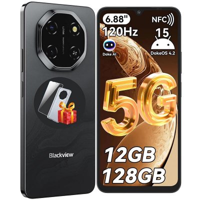 BLACKVIEW  SHARK 6 5G 6,88 pouces NFC Android 15 5G 8+16 Go/128 Go 120 Hz Smartphone 4GB+128GB noir