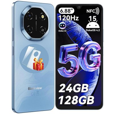 BLACKVIEW  SHARK 6 5G 6,88 pouces NFC Android 15 5G 8+16 Go/128 Go 120 Hz Smartphone 8GB+128GB bleu