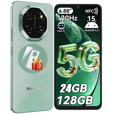 BLACKVIEW  SHARK 6 5G 6,88 pouces NFC Android 15 5G 8+16 Go/128 Go 120 Hz Smartphone 8GB+128GB vert