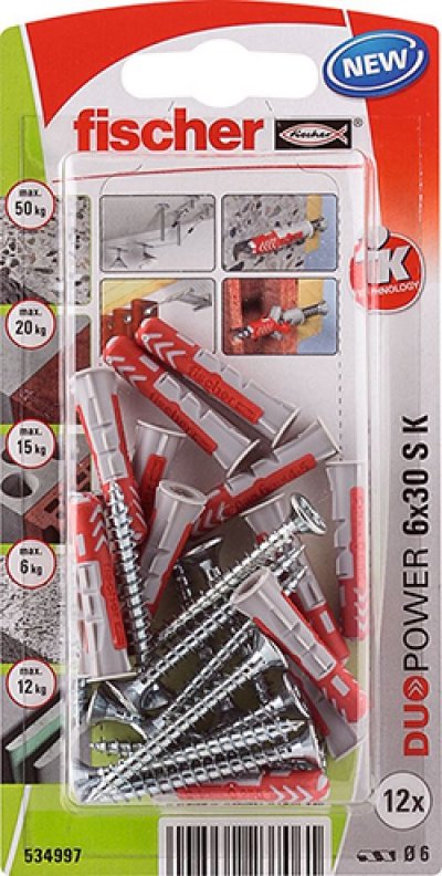 FISCHER Blister 12 chevilles+des vis duopower &oslash;6x30mm 534997 