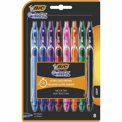 BIC Blister de 8 Stylos-Gel R&eacute;tractables  Gel-ocity Quick Dry Couleurs Assorties