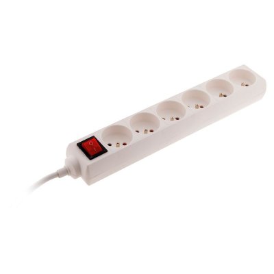 Bloc 6 prises + interrupteur + fiche extra plate Blanc 1m