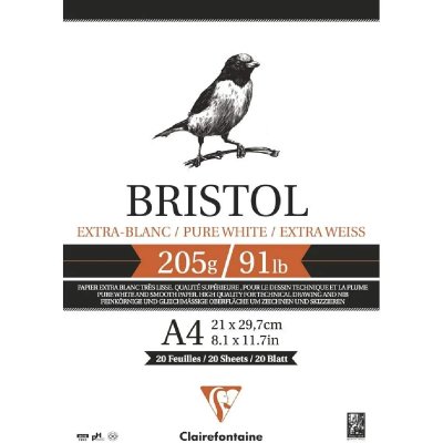 CLAIREFONTAINE Bloc dessin - Bristol- 20 Feuilles A4 - Extra-Blanc - 205 g