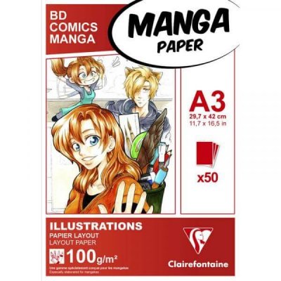 CLAIREFONTAINE Bloc dessin - Manga illustration - 50 feuilles A3 - 100 g